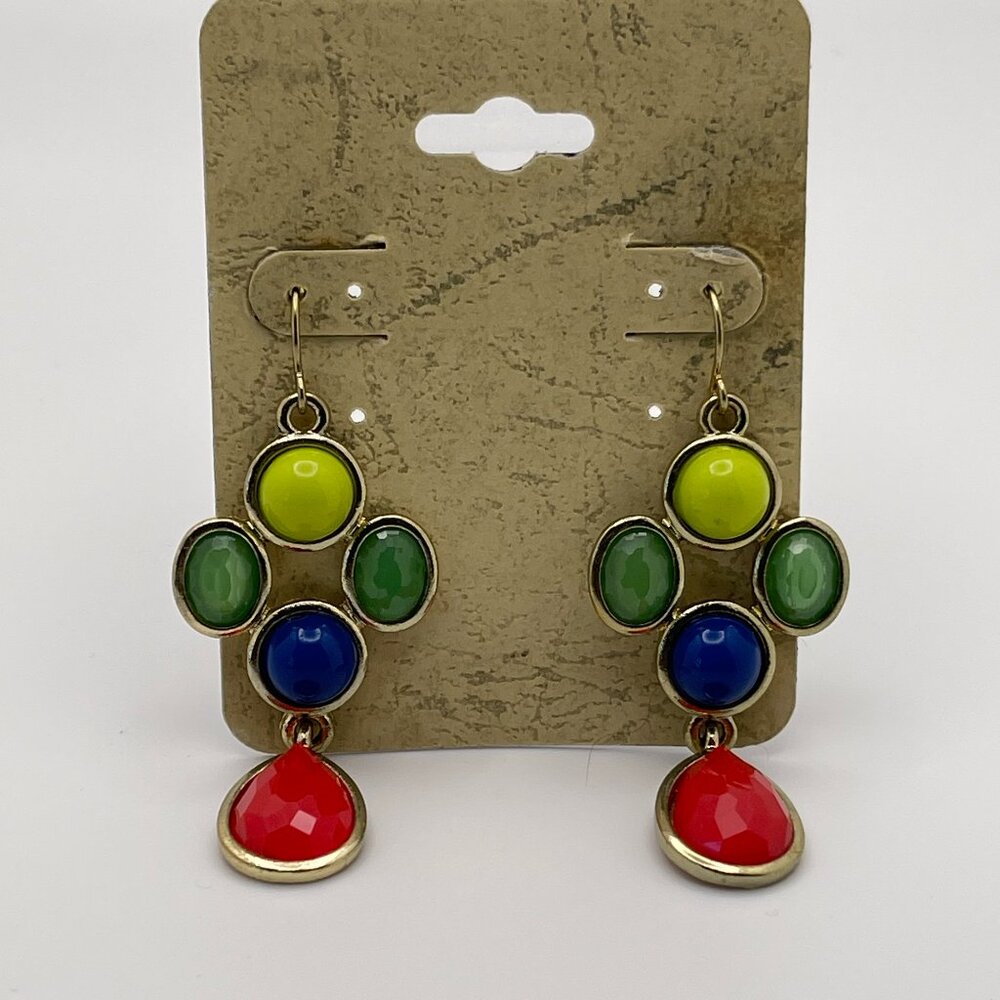 Rainbow Tree Earrings, with Yellow, Green, Blue and Red Stones